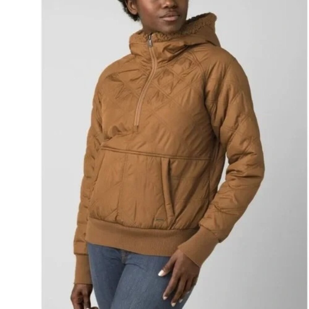 Prana Elsa Half Zip Pullover Hooded Jacket Fleece Lined Antique Bronze Size‎ XS